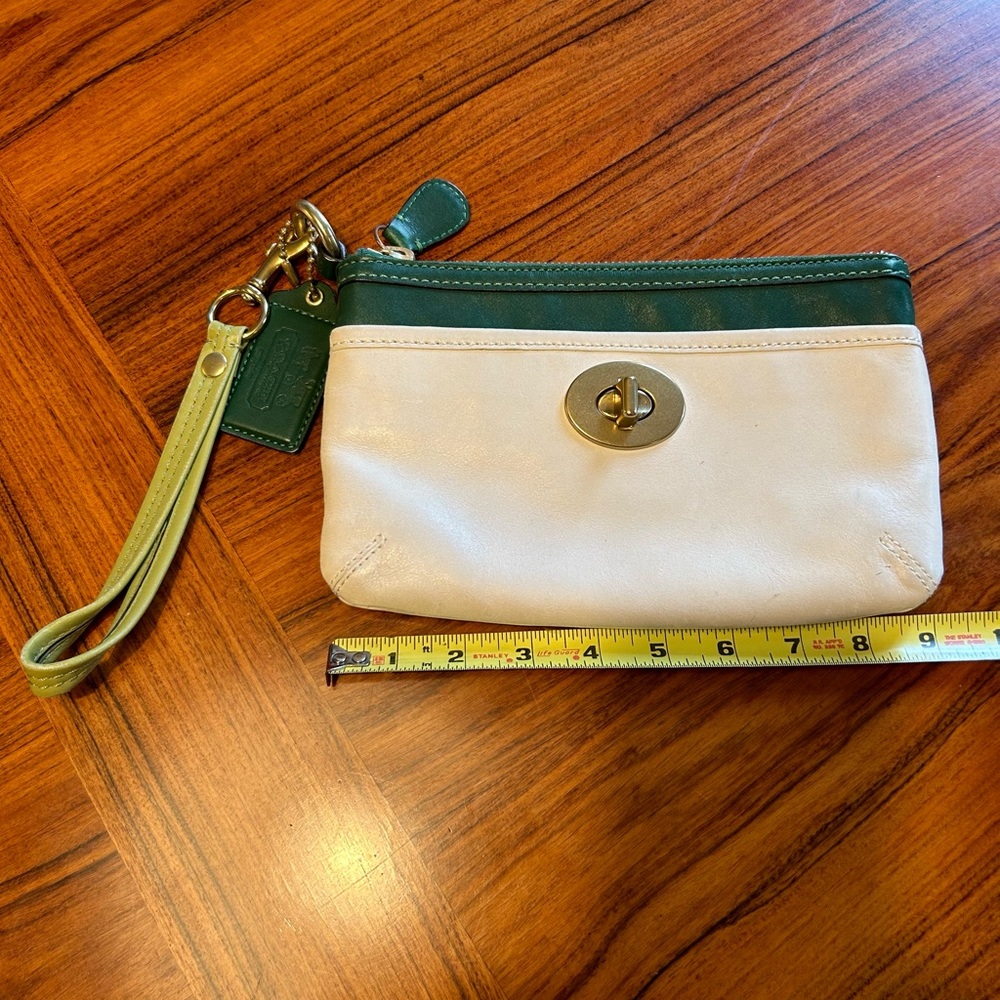 Coach color-blocked limited edition archival wristlet w oversized brass turnlock